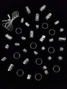 43 Pcs Thread Rope Sun Hair Ring Mixed Set Women's Braids Hair Accessories Festival Party Dress Up Hair Clips Halloween Hair Accessories - Silver - View 4