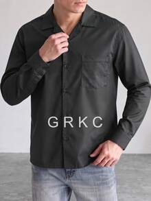 GRKC 男士領長袖梭織寬鬆休閒鈕扣襯衫，秋冬款 - 黑色 - 查看 2