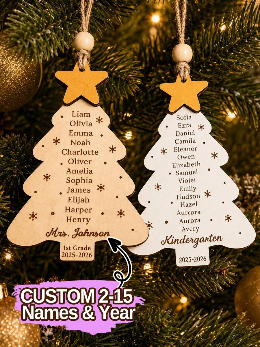 Custom Teacher Name Christmas Ornament, Personalized Classroom Tree Hanging Decor, Teacher Appreciation Holiday Keepsake, Customized Christmas Tree Decoration, Customizable Year & Name Gift, Festive Home Decor, Holiday Gift, Christmas Keepsake - Style C - View 1