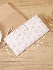 Fashionable Bow Print Long Wallet With Zipper And Buckle Fold Design, Suitable For Carrying Small Phones, Ideal For Outdoor And Travel - White - View 11