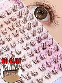 80 Pcs No-Glue Brown Fluffy Clusters, Slender Light Soft Fine Tips Arranged For Airy Native Lash Effect, Self-Adhesive Easy Application, Great For Relaxed Weekend Outings, School Looks, And Versatile Everyday Scenes. - C - View 9