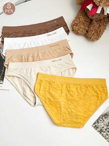 5 Peças Calcinhas Sem Costura Cintura Média Estampa de Leopardo Calcinhas Femininas Cor Maillard Alta Elasticidade Calcinha Confortável Roupa Íntima Feminina - Multicolorido - Visão 8