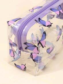 1/2pcs Butterfly Print Transparent Storage Bag, High Aesthetics, PVC Transparent Material, Zipper Closure, Convenient, Suitable For Storing Makeup, Stationery, Short Trips, Travel Organization, Direct View Of Internal Items, Gift For Girlfriend, Mother - A - View 5