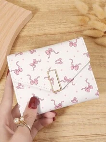 Fashionable Women's Bow Short Credit Card Storage Bag, Simple And Casual Multifunctional Card Holder, Three Fold Buckle Women's Wallet - White - View 9