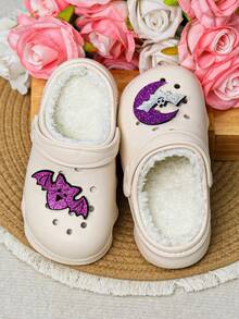 HOEASE Girls' Winter Plush Lined Garden Clogs, EVA Soft Sole Indoor Slippers, Slip-On Design, Suitable For Cold Weather, Ideal Gift For Halloween And Christmas - Beige - View 2