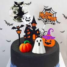 Halloween Cake Decorations Witch Ghost Haunted House Cake Toppers Witch Cake Toppers Pumpkin Cake Decorations Halloween Party Supplies - Multicolor - View 3