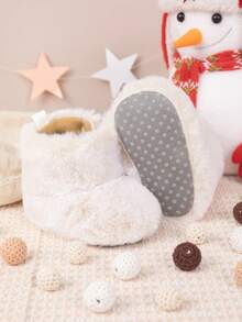 Fuzzy Boots For Baby Girls, Warm Comfortable Flat Hook And Loop Snow Boots - Apricot - View 2