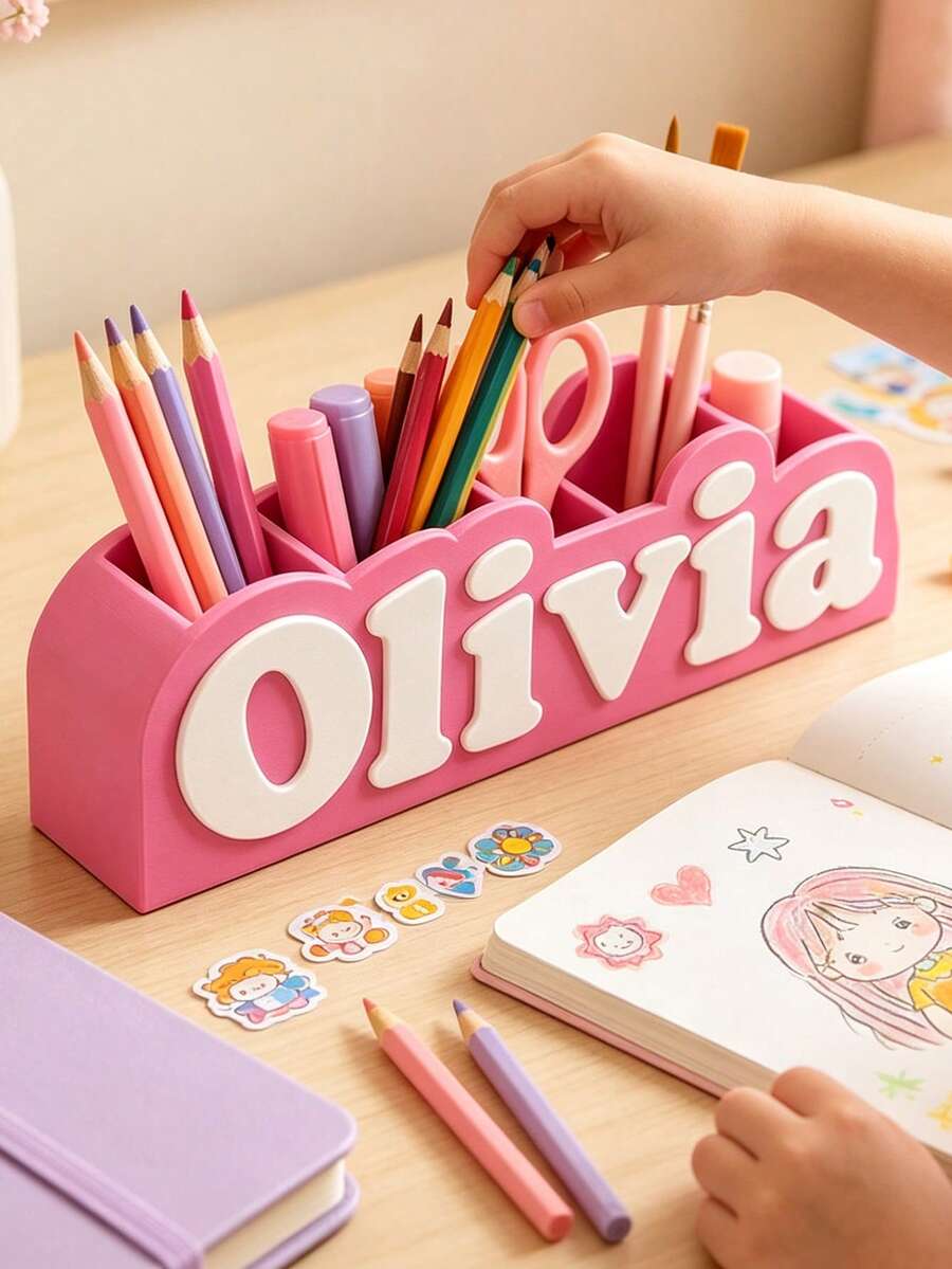 Tempat Pena dengan Nama yang Dipersonalisasi, Organizer Meja Kustom, Dapat Dikustomisasi dengan Nama atau Teks, Cocok untuk Meja Kantor dan Meja Belajar, Hadiah Sempurna untuk Hari Guru, Ulang Tahun, Teman dan Keluarga, Cocok untuk Dekorasi Ruangan - MultiWarna - View 1