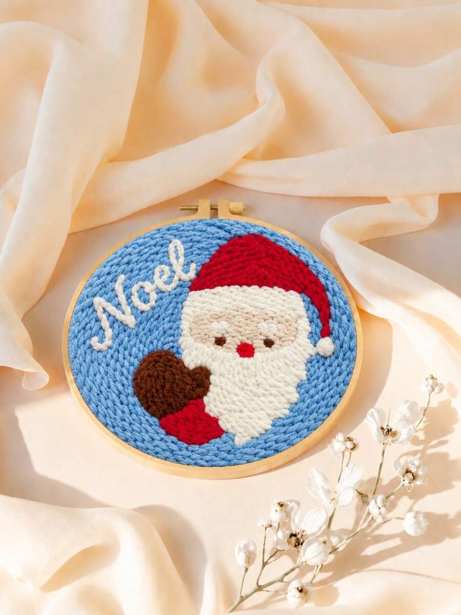 Santa Claus Knitted Embroidery Hoop, Customized Text Handmade Craft, Personalized Holiday Wall Decor, Cute Winter Room Decoration, Christmas Gift For Family And Friends, DIY Sewing Required - Multicolor - View 1