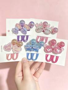 10PCS Cute Sparkly Glitter Cartoon Hair Ties For Little Girls, Bear Rabbit Heart Star Design Elastic Hair Bands, Princess Style Kids Hair Accessories - Multicolor - View 3