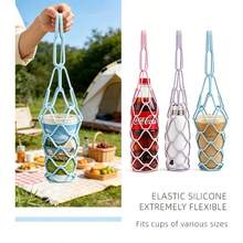 Creative Multifunctional Silicone Insulated Coaster - Telescopic Pull-Up Mesh Bag, 2-In-1 Table Mat Storage Bag: Coffee Cup, Water Cup, Milk Tea Table Mat, Instantly Transforms Into A Milk Tea Cup Tote Bag When Packed Up To Take Away. - View 9