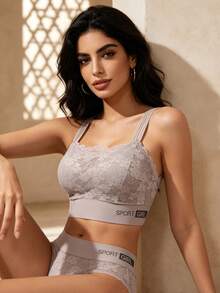 Temptuelle Women Lingerie: Lace Wrapped Chest Backless Vest With Padding, Prevent Light-Transmission Bra, Push-Up Bra With Soft And Breathable Texture - Khaki - View 4