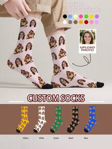 1 Pair Customizable Men's Mid-Calf Socks With Personalized Face Pattern, Can Print Any Face On Socks, Personalized Photo Socks, Fun Customized Image Mid-Calf Socks, Suitable For Valentine's Day, Birthday, Gift Giving, Thanksgiving And Other Occasions, Personalized Customization - Multicolor - View 13