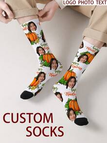 1 Pair Customizable Men's Mid-Calf Socks With Face Pattern, Can Print Any Face On Socks, Personalized Photo Socks, Fun Customized Image Mid-Calf Socks, Suitable For Valentine's Day, Birthday, Gift-Giving, Thanksgiving And Other Occasions, Personalized Customization - Multicolor - View 5