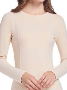 2pcs/Set Women's Thermal Underwear Set, Round Neck Top + Pants, Winter Base Layer Thermal Top And Leggings - Beige - View 8