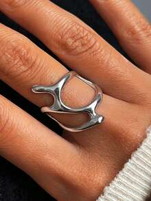 14/1pc Vintage Elegant Gothic Geometric Hollow Water Drop Wave Multi-Element Personalized Casual Ring Set Suitable For Women's Daily Wear - Silver - View 4
