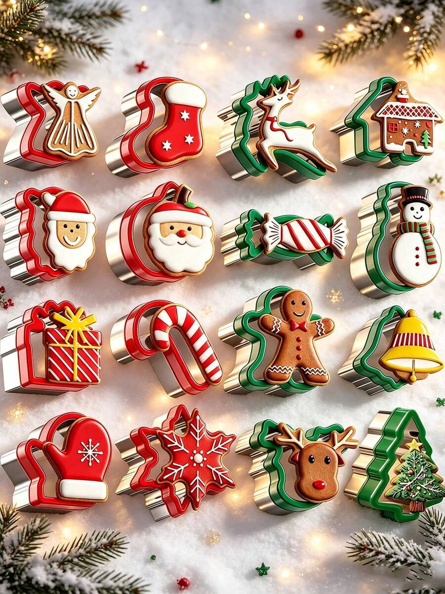 5pcs/8pcs Christmas Cookie Cutter Set, Holiday Cookie Cutters With Comfortable Grip, Stainless Steel Baking Molds, Christmas Shapes Including Santa Claus, Gingerbread Man, Christmas Tree, Stainless Steel Sandwich Cutter, Baking Tool Set - Multicolor - View 1