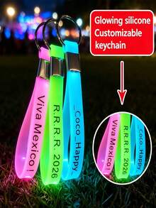 Customizable Glowing Silicone Wristband Keychain / Customizable Text / Ideal For Birthday Parties / Flexible Silicone Strap With Clip Ring - Multicolor - View 2