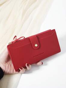 New Fashionable Long Wallet With Multiple Card Slots, Zippers, And Snap Closures, Perfect For Daily Use And Travel - Red - View 1