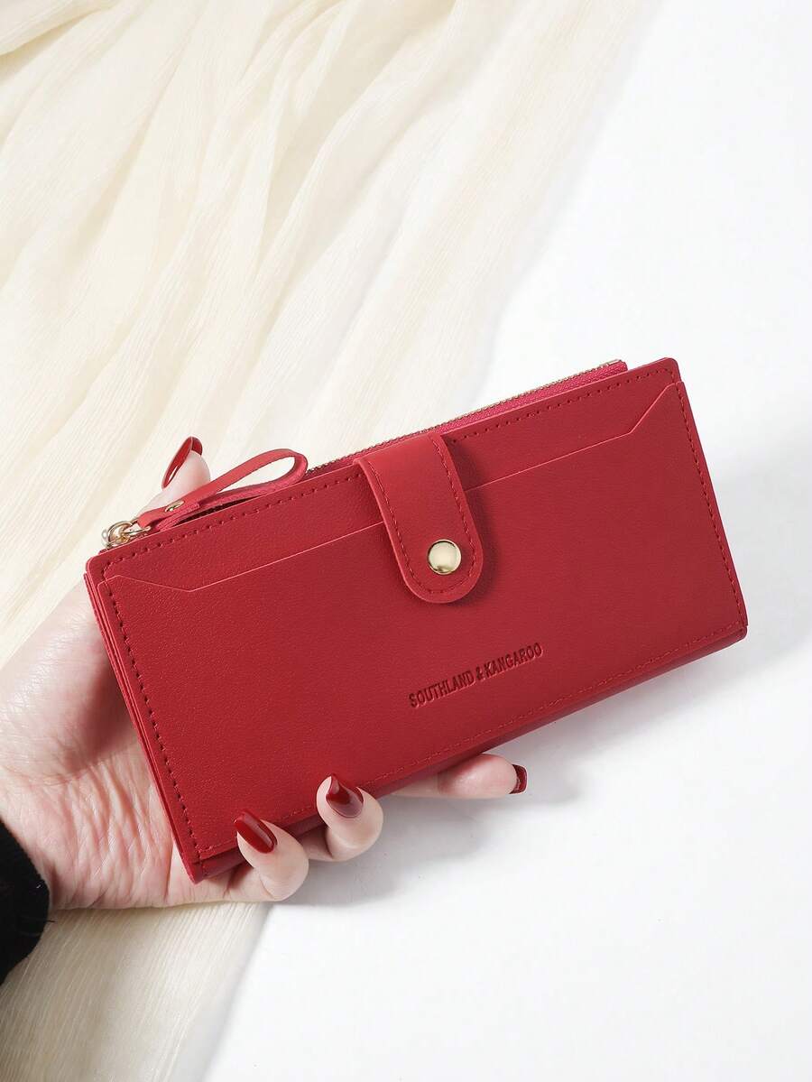 New Fashionable Long Wallet With Multiple Card Slots, Zippers, And Snap Closures, Perfect For Daily Use And Travel - Red - View 1
