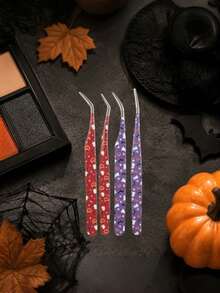 1pc Halloween Pumpkin Spider Web Slanted Tip Tweezers, Precise Nail Sticker Tool, False Eyelash Application Tool, Stainless Steel Pointed Eyebrow Tweezers, Beauty Tool, Holiday Gift, Hair Removal Tweezers - Multicolor - View 8