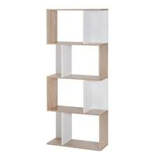 Estante de 4 níveis, unidade de armazenamento em forma de S com prateleiras, estante para sala de estar, quarto, escritório, 60 x 24 x 148 cm, madeira natural e branca - A - Ver 2