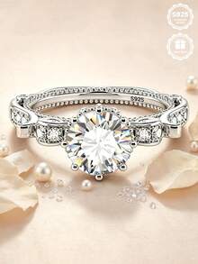 1pc S925 Twisted Hollow Cubic Zirconia Inlaid Sterling Silver Ring, Daily Wear Valentine's Day Surprise Essential, Comes With Gift Box - Silver - View 3