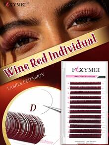 FOXYMEI 12 Rows Colorful Ultra Matte Burgundy Single Lash Extensions, C/D/LC/LD/LU Curl, Soft & Lightweight, 8-15mm, Holiday Style Hand-Woven Faux Mink Dense Single Lash Extensions For Beginners, Halloween - View 3