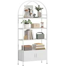 Opbergrek, 4-laags gebogen boekenkast met dubbele kastdeur, 80 x 30 x 187 cm, wit - A - Bekijken 1