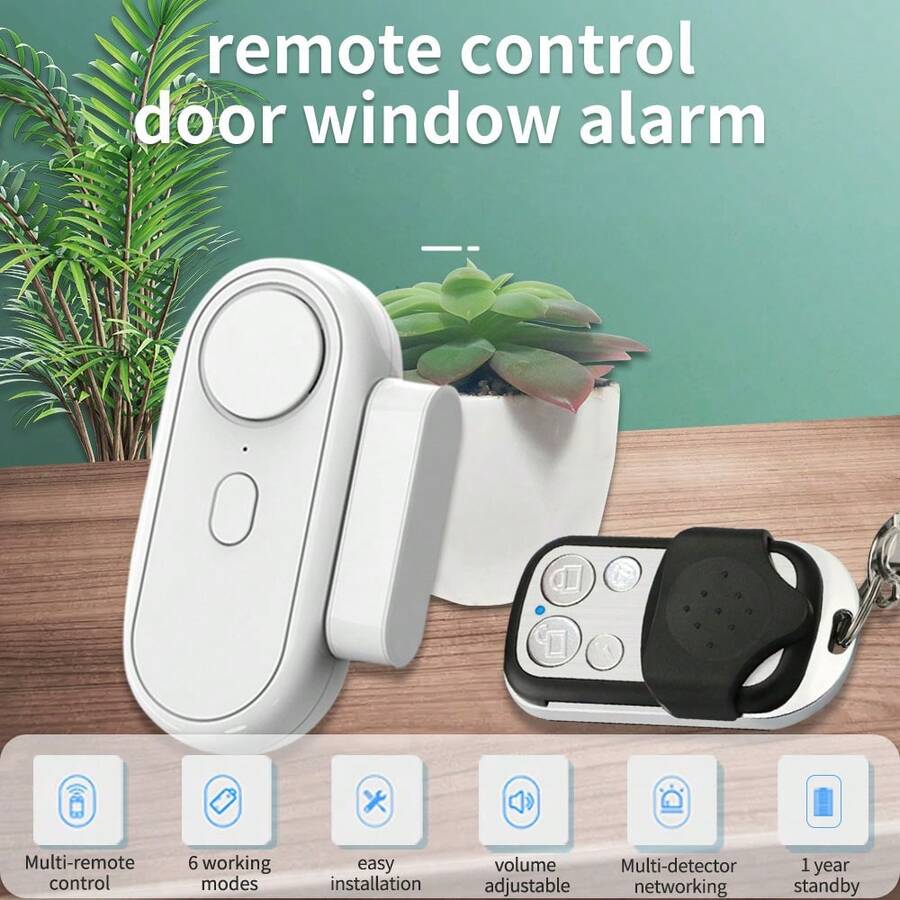 Wireless Door Alarm - Remote Controlled Alarm (Optional: With Or Without Remote Control) - Window Open Alarm - Home Security Sensor - Pool Alarm - Multi-Function, Magnetic Contact Doorbell/Pool Gate Alarm/Fridge Door Alarm/Forced Entry Alarm - White - View 1