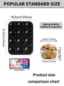 12-Cup Non-Stick Carbon Steel Mini Muffin Pan With Removable Bottom, 13 X 8 Inch Cheesecake Pan, Mini Cheesecake Pan, Non-Slip Muffin Pan Baking Supplies - Black - View 13