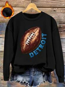 Es Trus, Autumn And Winter Plus Size Women's "Rugby Letter" Pattern Printed Street Outing Commuting Y2k Clothing Black Large Round Neck Hoodie - Black - View 2