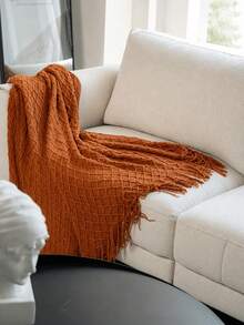 1pc Vintage Geometric Pattern Throw Blanket, Soft Acrylic Knitted Cozy Coverlet For Farmhouse Living Room, Bedroom, All Seasons - Mixed Colors - Multicolor - View 8