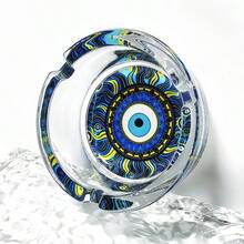 Creative Fashion Blue Eye Pattern Glass Ashtray, 3.34 Inch Round Ashtray, Bar Decor Home Decoration Ashtray, Gift For Friends - Colorful - View 4
