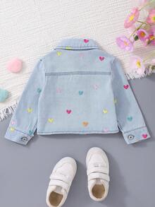 女嬰彩色愛心刺繡牛仔外套與網紗薄紗洋裝 2 件套裝新品 - 藍色 - 查看 10