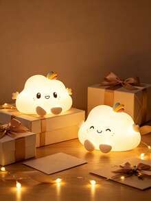 1pc Cute Cloud Silicone Touch Night Light, USB Rechargeable Soft Warm Bedside Lamp, Christmas Holiday Gift For Family, Bedroom Home Decor Night Lamp - Multicolor - View 3