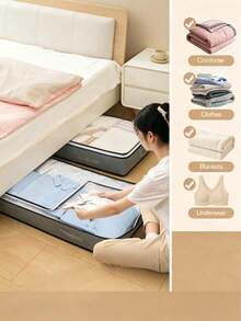 Multi‑Size Under‑Bed Storage Boxes With Transparent Visible Lids, Zipper Closure, Side Handles, Dust‑Proof And Moisture‑Resistant. Suitable For Storing Quilts And Clothes To Save Household Storage Space. - Multiple Specifications - View 4