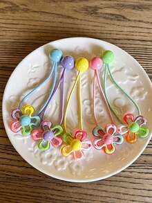 5 buah Ikat Rambut Bunga Blok Warna Kartun, Ikat Rambut Manik-manik Warna-warni Lucu Warna Permen, Jepitan Ekor Kuda Elastisitas Tinggi, Aksesori Rambut Tidak Merusak, Ikat Rambut, Daya Tahan Tinggi, Cocok untuk Penggunaan Sehari-hari, Warna Acak - MultiWarna - View 10