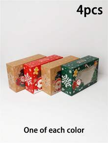 4pcs/12pcs/24pcs Christmas Window Gift Box Set, Xmas Santa Tree Kraft Treat Box With Transparent Window, Holiday Square Present Box,4 Designs Party Favor - View 19