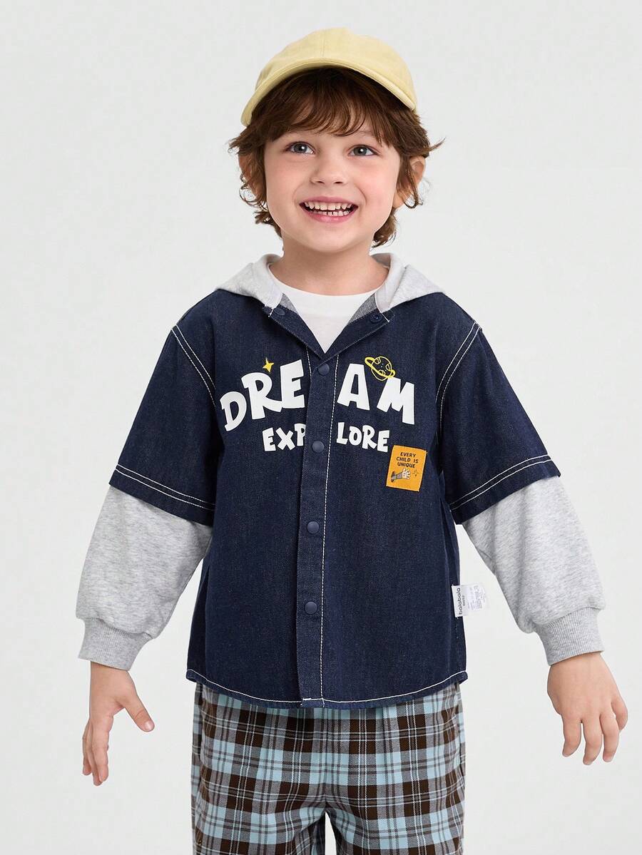 Balabala 2 In 1 Long‑Sleeve Shirt Stylish Autumn Top For Boys & Girls - Denim Dark Blue - View 1