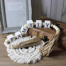 1pc Home Decor Wooden Letter Bead Tassel Garland Square Wooden Letter Beads Natural Wood Color Wooden Bead Rope Tassel String Home Decoration Pendant Craft - Multicolor - View 6