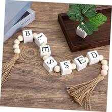 1pc Home Decor Wooden Letter Bead Tassel Garland Square Wooden Letter Beads Natural Wood Color Wooden Bead Rope Tassel String Home Decoration Pendant Craft - Multicolor - View 4