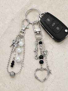 Gothic Star Tassel Beaded Keychain, Heart Pendant Women's Bag Chain Key Ring, Cute Keychain, Y2K Keychain Accessory, Heart Key Chain, Suitable For Key Bag, Women's Gift - Multicolor - View 2