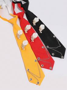 1pc Feather Rhinestone Brooch Chain, No-Tie Collar Decoration, Commute Daily School Performance Shirt Accessory - Multicolor - View 3