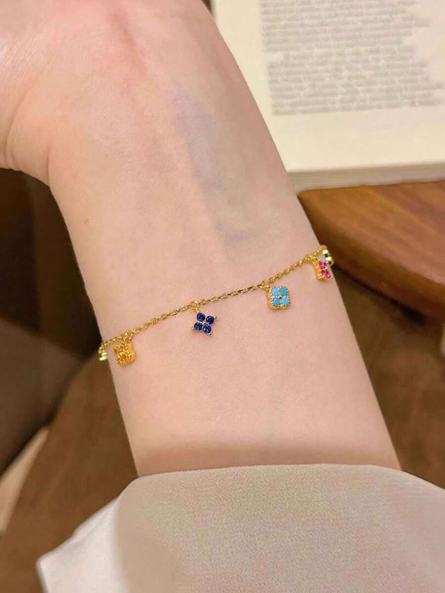 1pc Dopamine Colorful Lucky Four-Leaf Clover Bracelet, Mori Style Versatile Niche Design Hand Jewelry - Multicolor - View 1