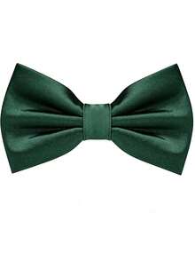 1SET Solid Color Bow Tie Pocket Square Cufflinks Set, Adjustable Bow Tie Bowknot Handkerchief Cufflinks Set - Dark Green - View 2