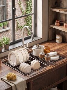 Expandable Over‑The‑Sink Dish Drying Rack, Stretchable Sink Drainer For Most Kitchen Sinks, Fast Water Drain Dish Rack For Plates Bowls Cups Pot Lids Cookware, Space‑Saving Kitchen Counter Sink Organizer - Multicolor - View 5