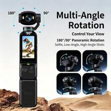 Portable Handheld Digital Camera, Supports 4K Video Recording, Expandable Charging Compartment Design, Equipped With Rotatable Flip Screen. Front And Back Can Rotate 180°, Right Side Can Rotate 90°, Supports Flash, Night Shooting, Auto Focus, Landscape/Portrait Mode, Built-In 64GB SD Card And 1800mAh Battery. - View 4