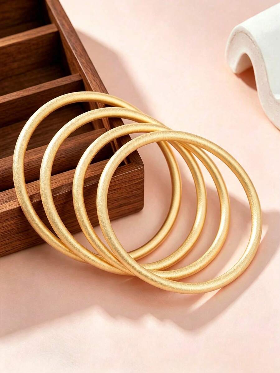 1 buah/2 buah/3 buah/6 buah Gelang Paduan Tembaga Minimalis untuk Anak Perempuan, Perhiasan Sederhana yang Dapat Ditumpuk untuk Remaja, Pemakaian Sehari-hari, Hadiah Kembali ke Sekolah - Yellow Gold - View 1
