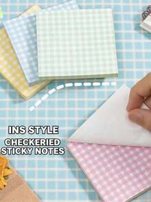 Random 120 Sheets Checkered Sticky Notes, Easy Healing Style For Student Notes And Marking, Daily Memo And Journaling Material - Multicolor - View 3